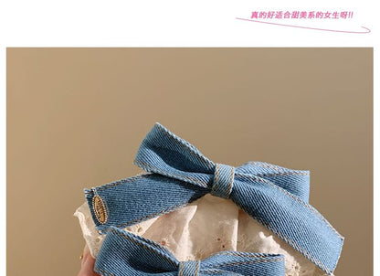 Denim Panel Ruffle Hair Bow Clip