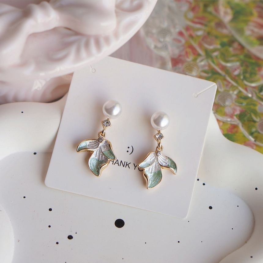 Faux Pearl Earring Flower Rhinestone / Clip-On Drop