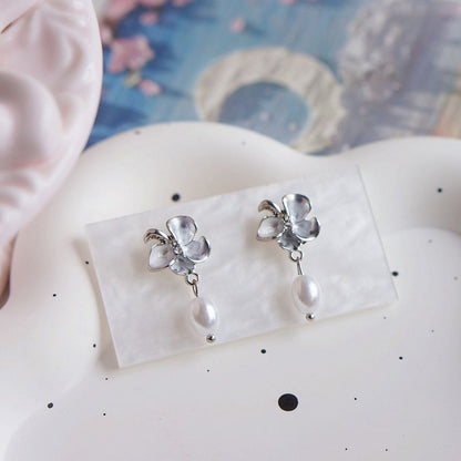 Butterfly Clip-On Drop Earring Pearl Faux /