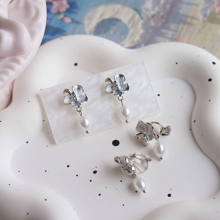 Butterfly Clip-On Drop Earring Pearl Faux /