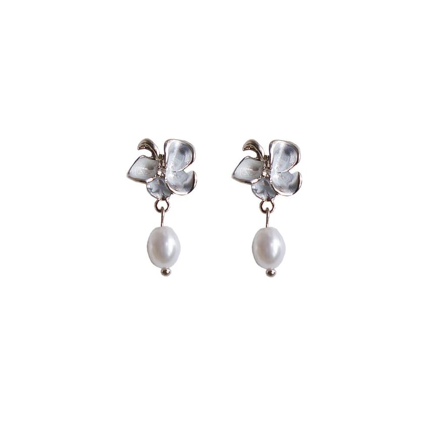 Butterfly Clip-On Drop Earring Pearl Faux /