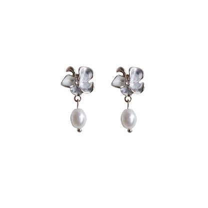 Butterfly Clip-On Drop Earring Pearl Faux /