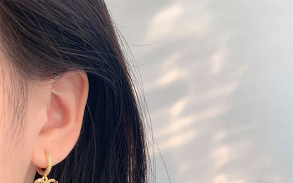 Huggie Pearl Drop Faux Earring Rhinestone Bow