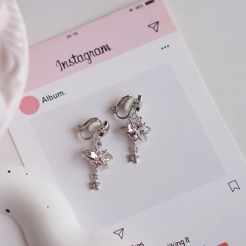Clip-On Earring Star Rhinestone Heart / Drop