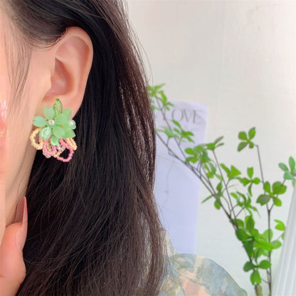 Clip-On Faux / Flower Beaded Stud Pearl Earring Ear