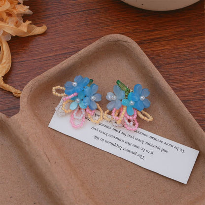 Clip-On Faux / Flower Beaded Stud Pearl Earring Ear