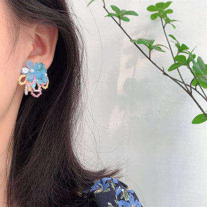 Clip-On Faux / Flower Beaded Stud Pearl Earring Ear