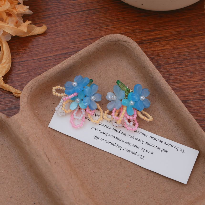 Clip-On Faux / Flower Beaded Stud Pearl Earring Ear