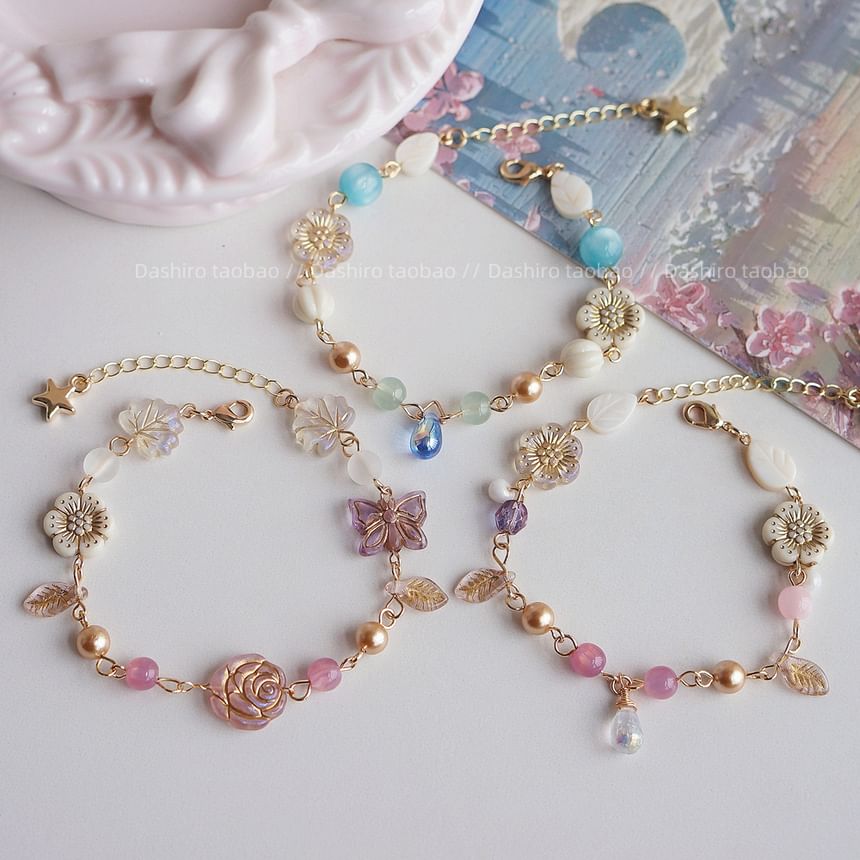 Gemstone Flower Beaded Bracelet