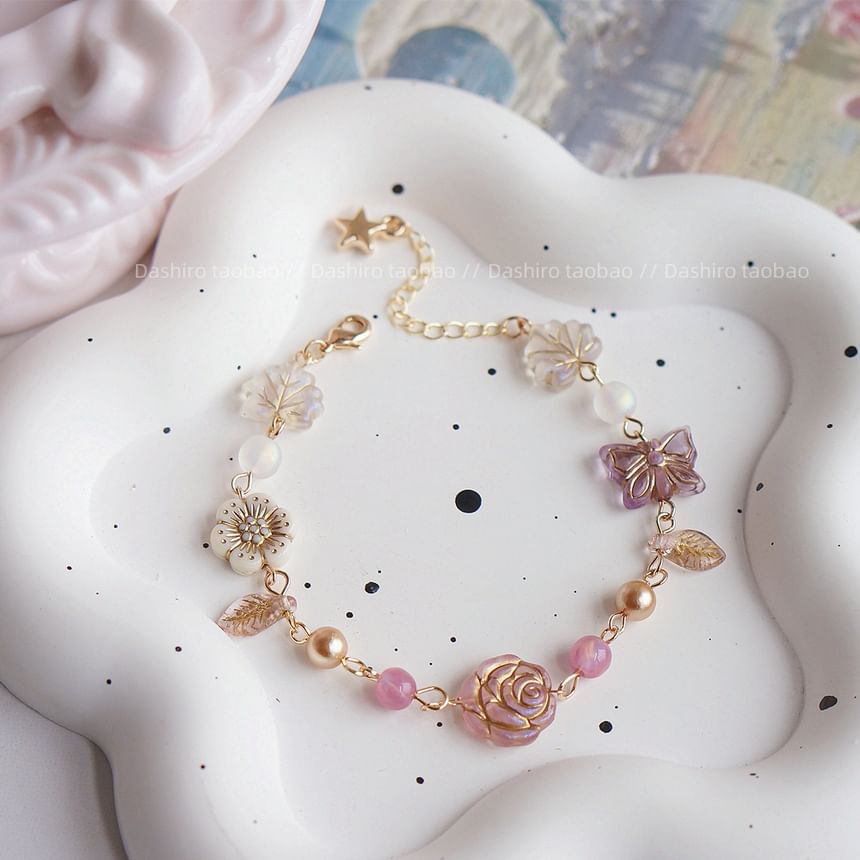 Gemstone Flower Beaded Bracelet