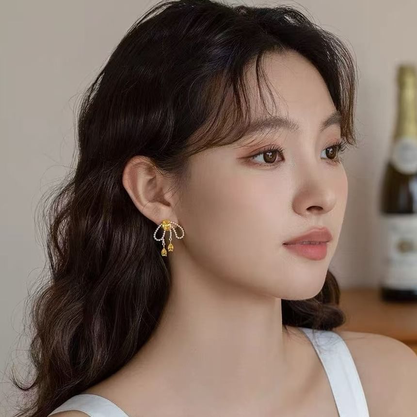 Earring Bow Beaded Stud