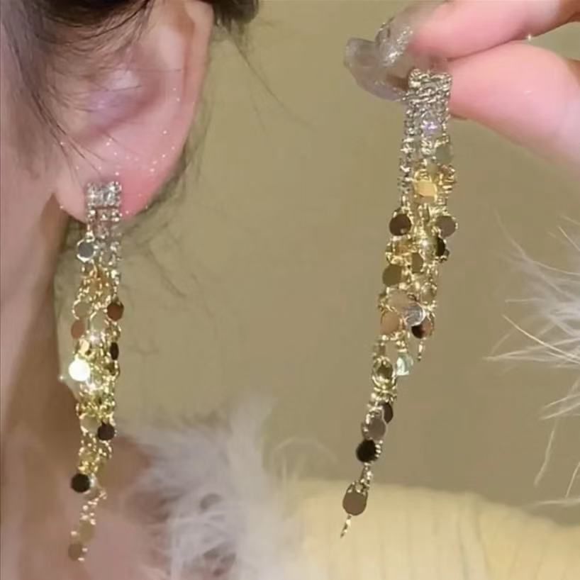 Tassel Earring Long Dangle Rhinestone
