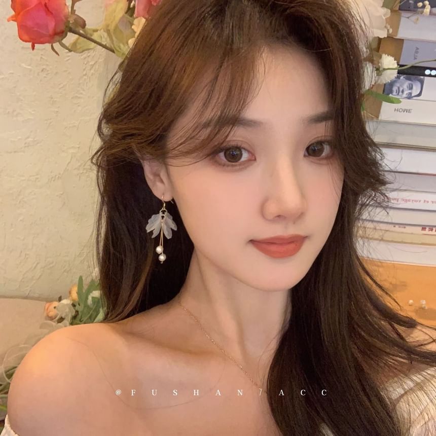 Drop Faux Earring Flower Pearl