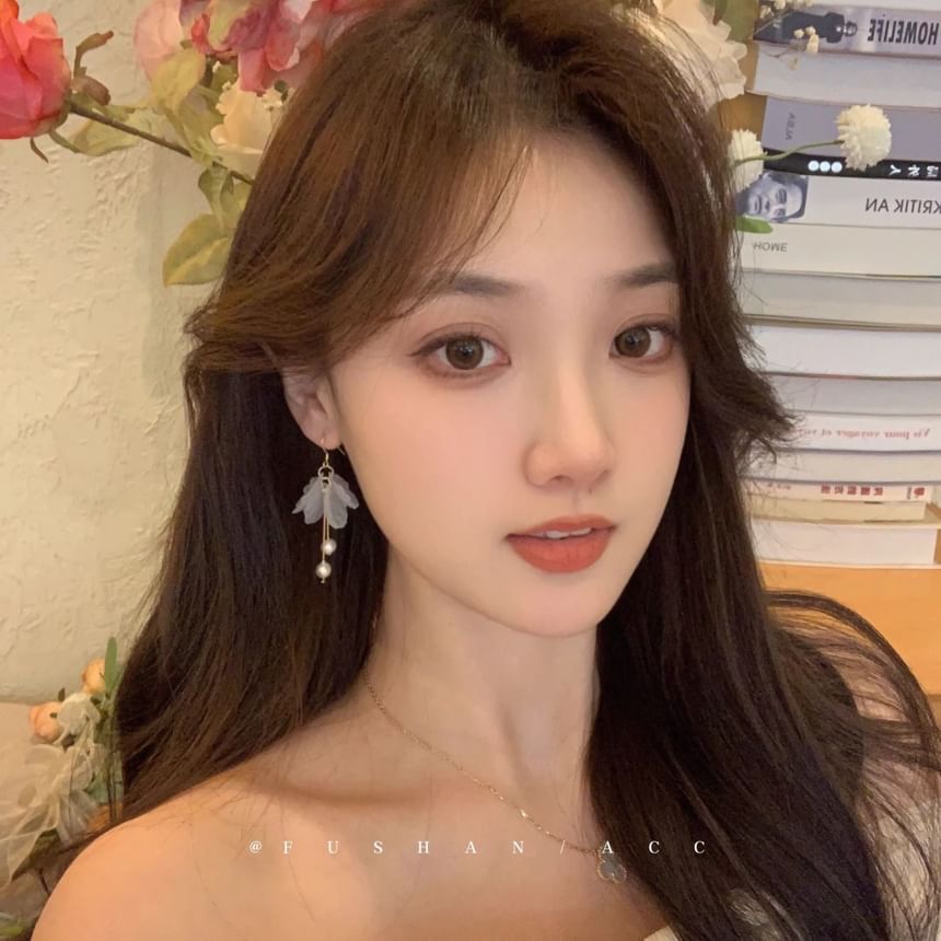 Drop Faux Earring Flower Pearl