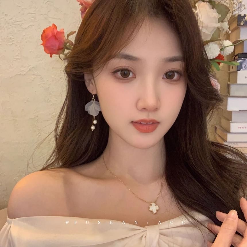 Drop Faux Earring Flower Pearl