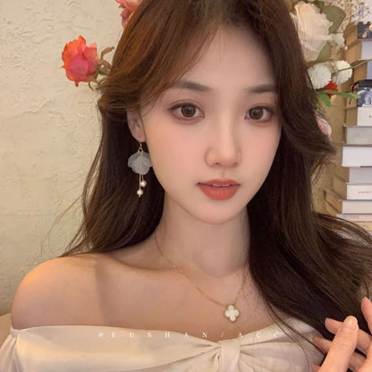 Drop Faux Earring Flower Pearl