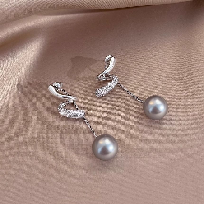 Pearl Earring Dangle Rhinestone Faux