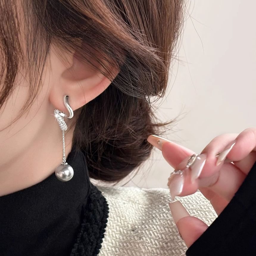 Pearl Earring Dangle Rhinestone Faux