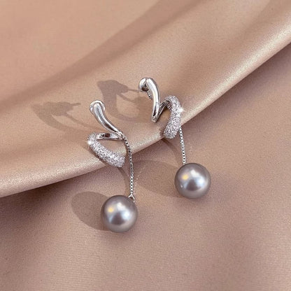 Pearl Earring Dangle Rhinestone Faux