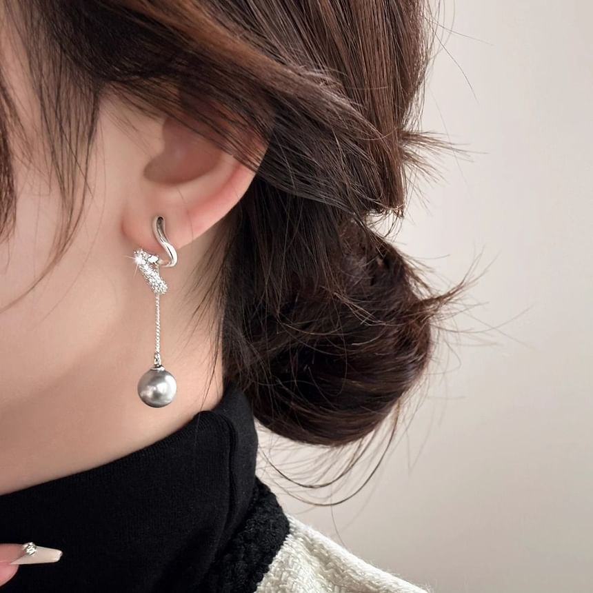 Pearl Earring Dangle Rhinestone Faux