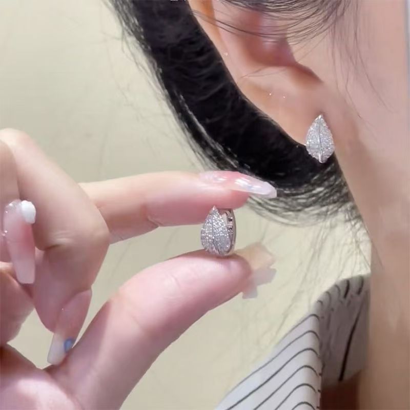 Earring Rhinestone Stud Leaf