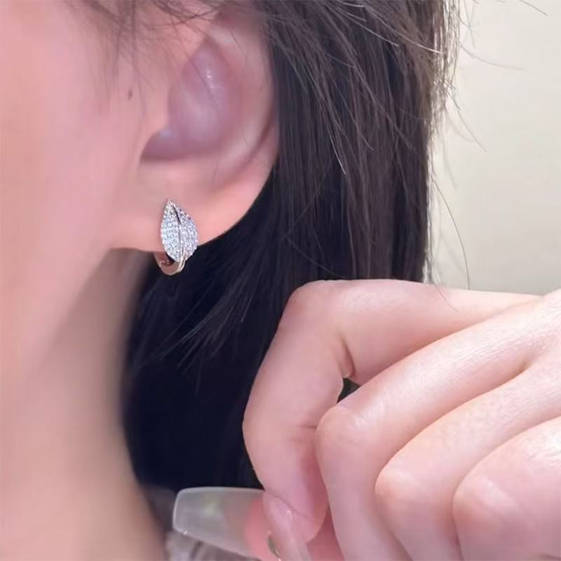 Earring Rhinestone Stud Leaf