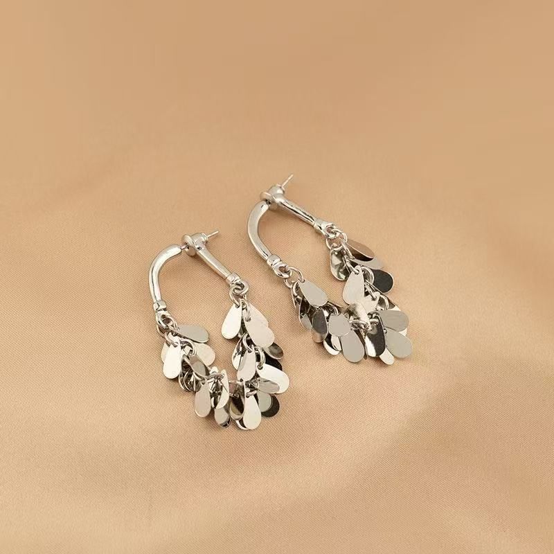 Fringed Earring Dangle Disc Alloy