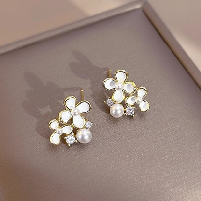 Pearl / Floral Faux Cuff Stud Ear Alloy Earring