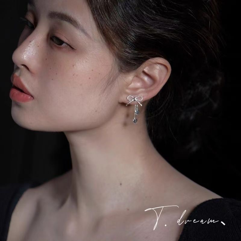 Heart Earring Bow Dangle Alloy