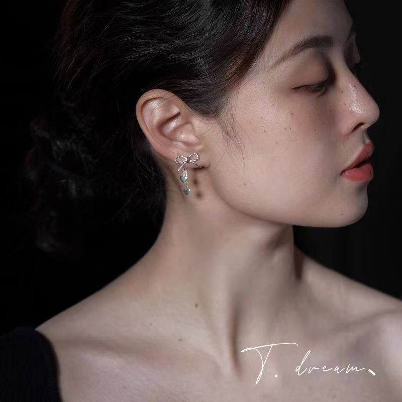 Heart Earring Bow Dangle Alloy