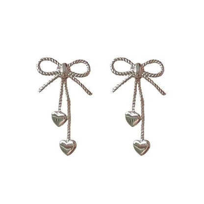 Heart Earring Bow Dangle Alloy
