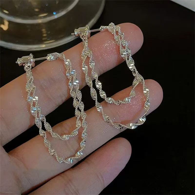 Helical Layered Alloy Hoop Earring