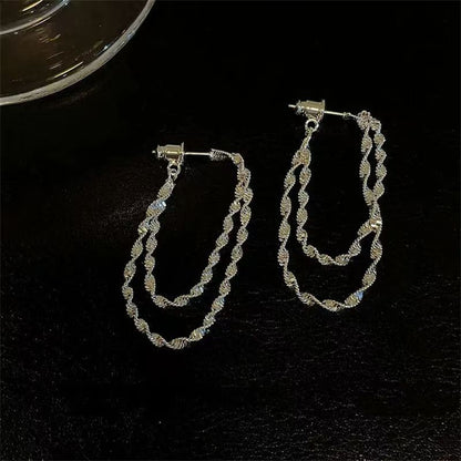 Helical Layered Alloy Hoop Earring