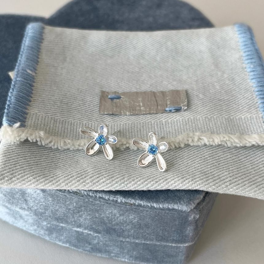 Rhinestone Earring Stud Alloy Floral