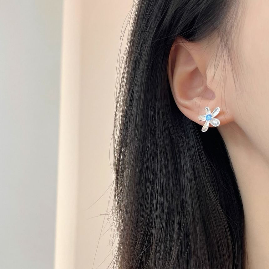 Rhinestone Earring Stud Alloy Floral
