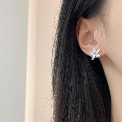 Rhinestone Earring Stud Alloy Floral