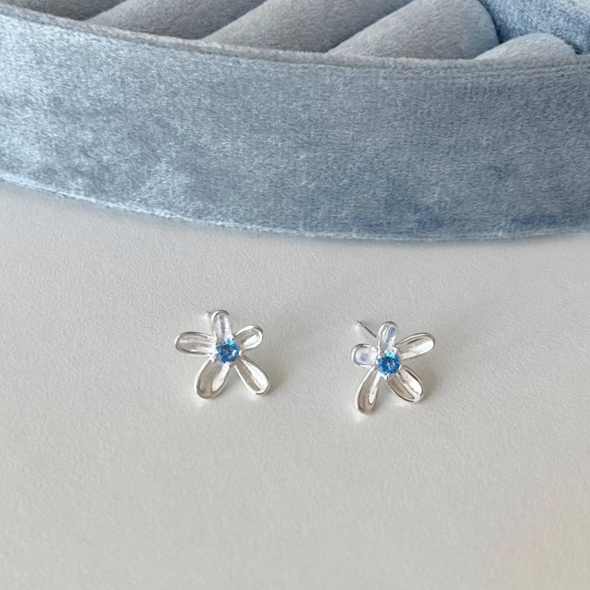 Rhinestone Earring Stud Alloy Floral
