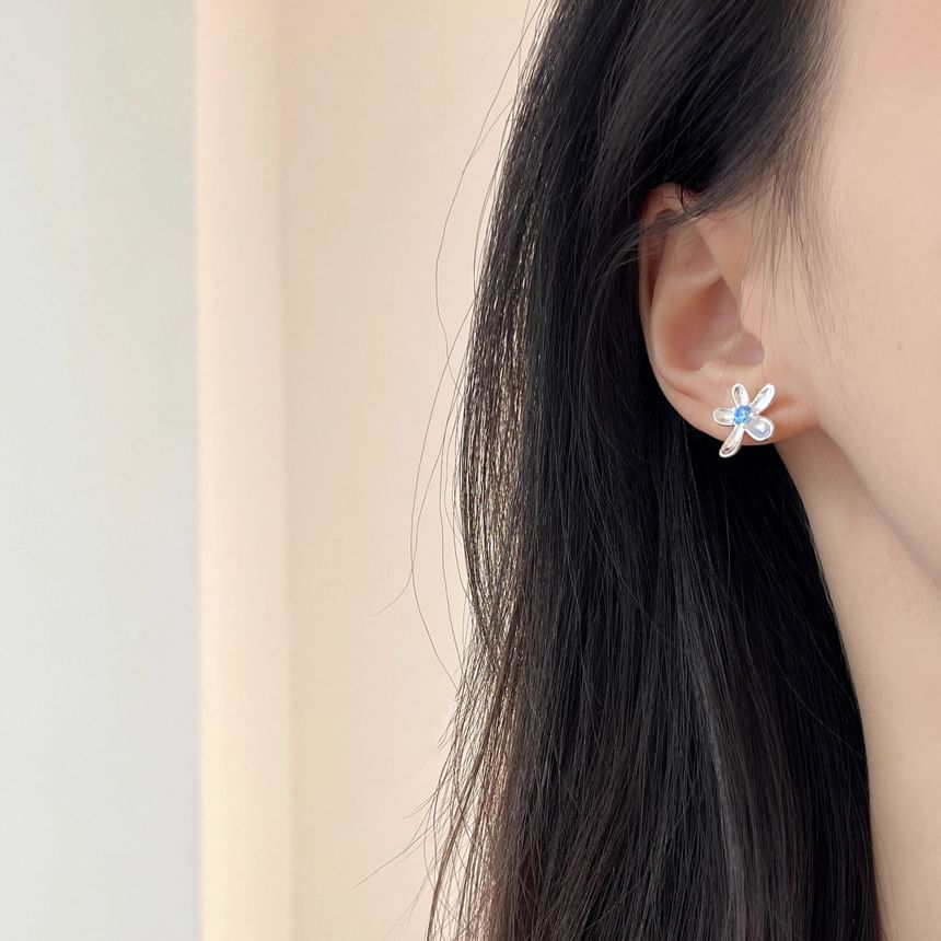 Rhinestone Earring Stud Alloy Floral