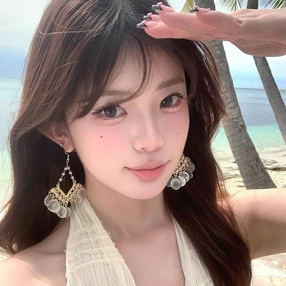 Earring Shell Chandelier Disc Alloy