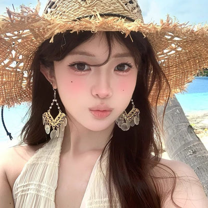 Earring Shell Chandelier Disc Alloy