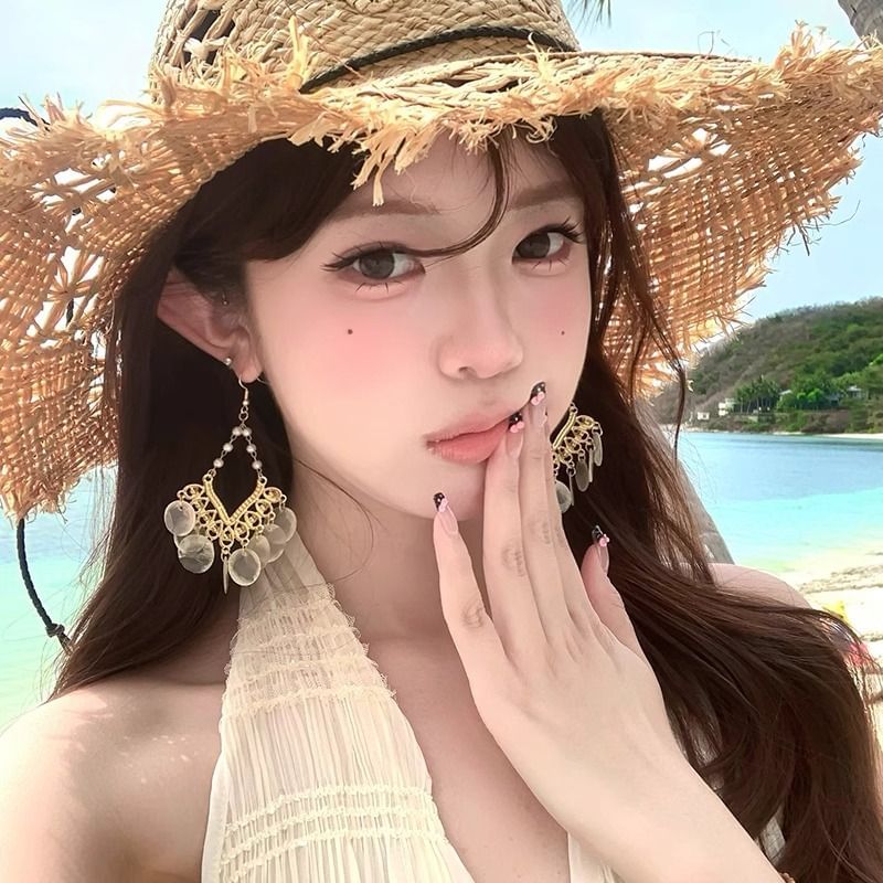 Earring Shell Chandelier Disc Alloy