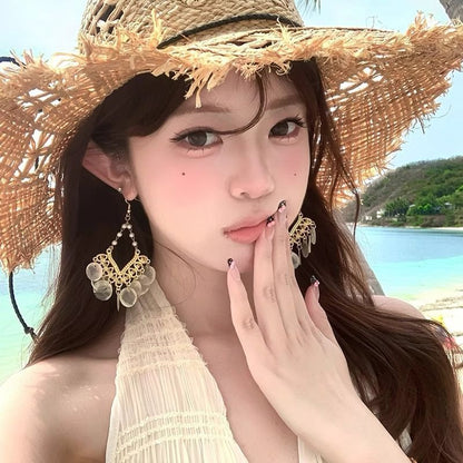 Earring Shell Chandelier Disc Alloy