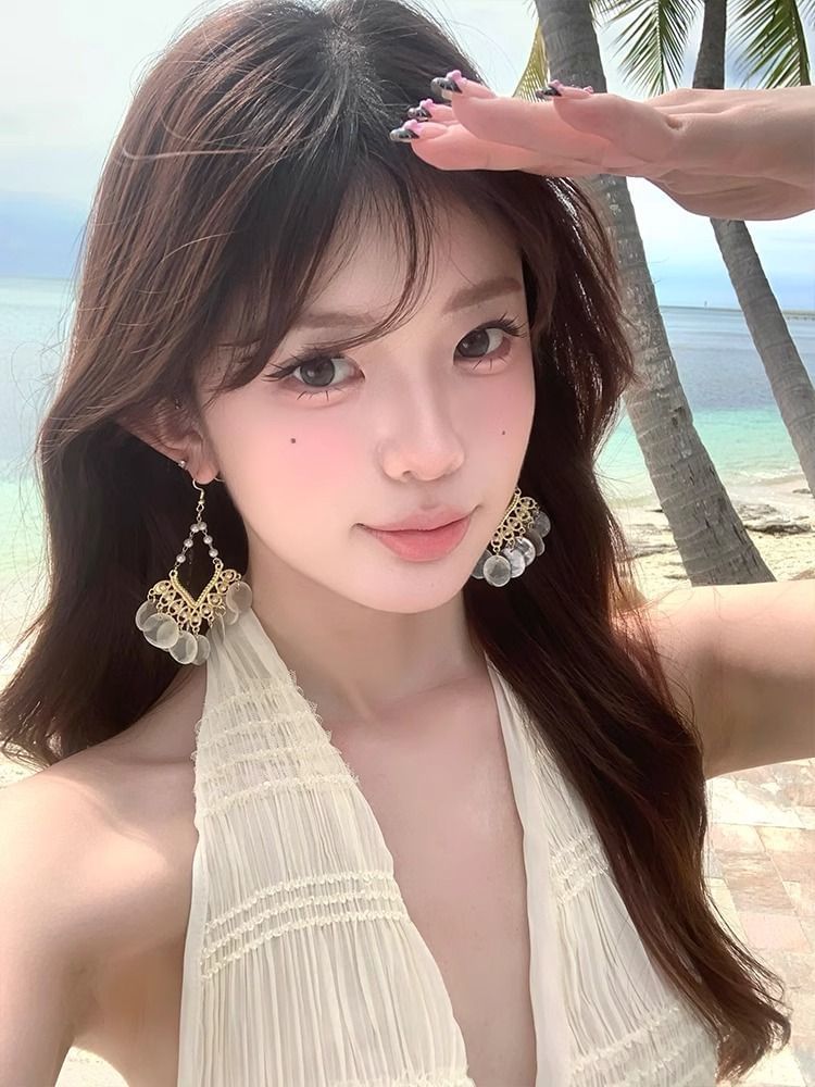 Earring Shell Chandelier Disc Alloy