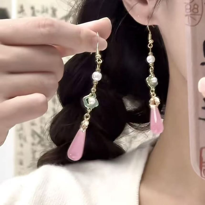 Pearl Alloy Dangle Gemstone Faux Earring