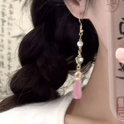 Pearl Alloy Dangle Gemstone Faux Earring