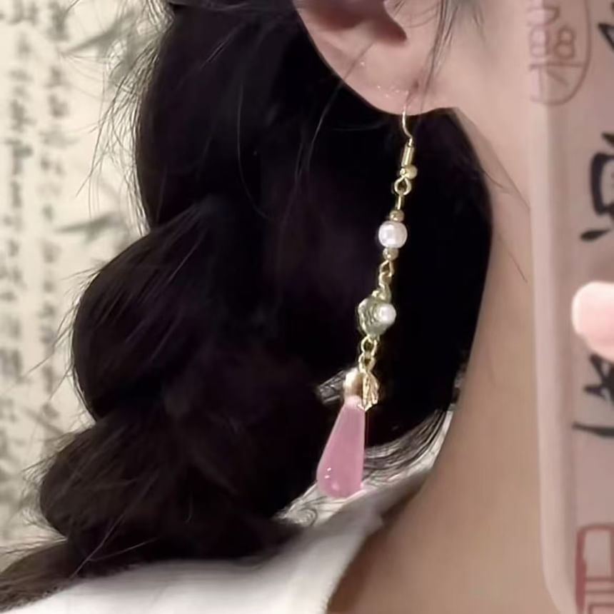 Pearl Alloy Dangle Gemstone Faux Earring