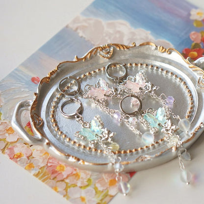 Earring Butterfly 925 Bead Drop Clip-On Sterling Silver /