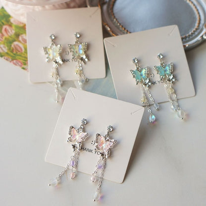 Earring Butterfly 925 Bead Drop Clip-On Sterling Silver /