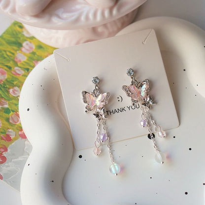 Earring Butterfly 925 Bead Drop Clip-On Sterling Silver /