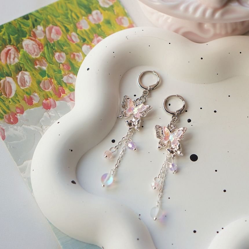 Earring Butterfly 925 Bead Drop Clip-On Sterling Silver /